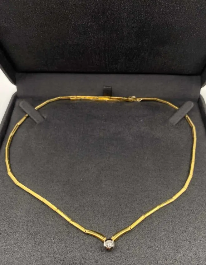 Collier Vintage Or & Diamant Solitaire