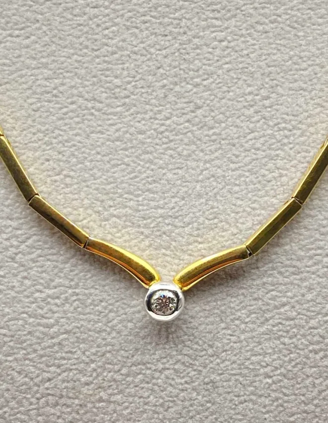 Collier Vintage Or & Diamant Solitaire