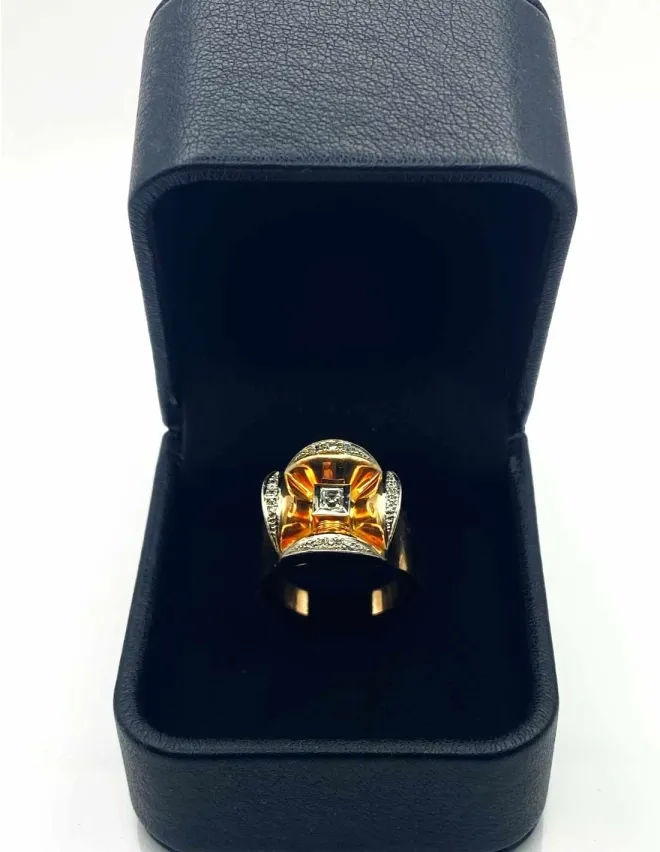 Bague Chevalière Vintage Or, Platine & Diamants