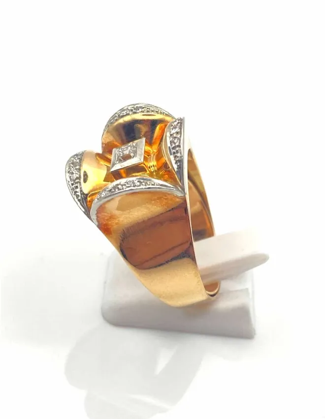 Bague Chevalière Vintage Or, Platine & Diamants