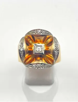 Bague Chevalière Vintage Or, Platine & Diamants
