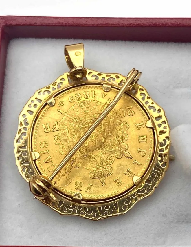 Broche / Pendentif Pièce Or Napoléon Montée