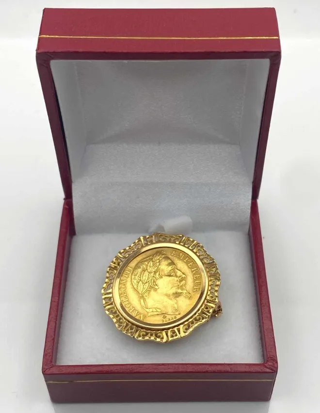Broche / Pendentif Pièce Or Napoléon Montée