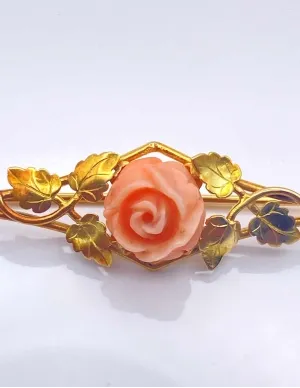 Broche Art Nouveau Or Jaune & Corail 2
