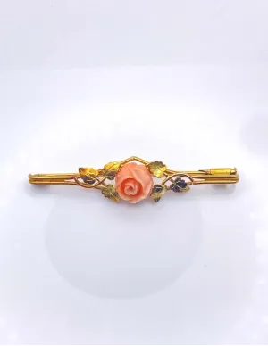 Broche Art Nouveau Or Jaune & Corail