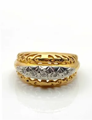 Bague Ciselée Or Jaune, Platine & Diamants