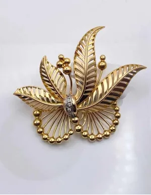 Broche Vintage Or Jaune & Diamants