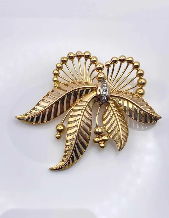 Broche Vintage Or Jaune & Diamants