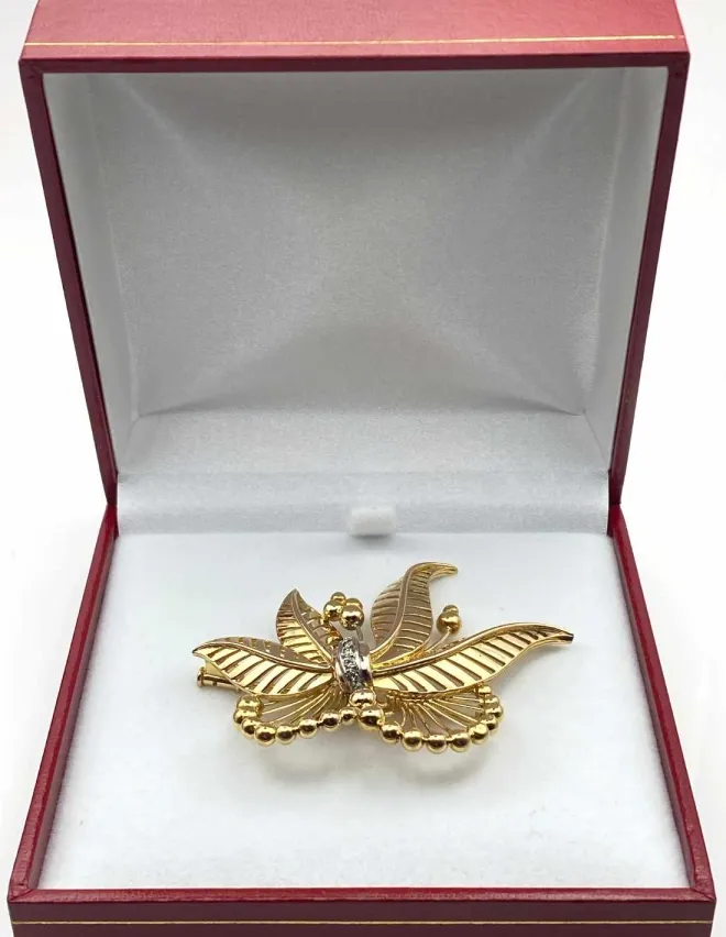 Broche Vintage Or Jaune & Diamants