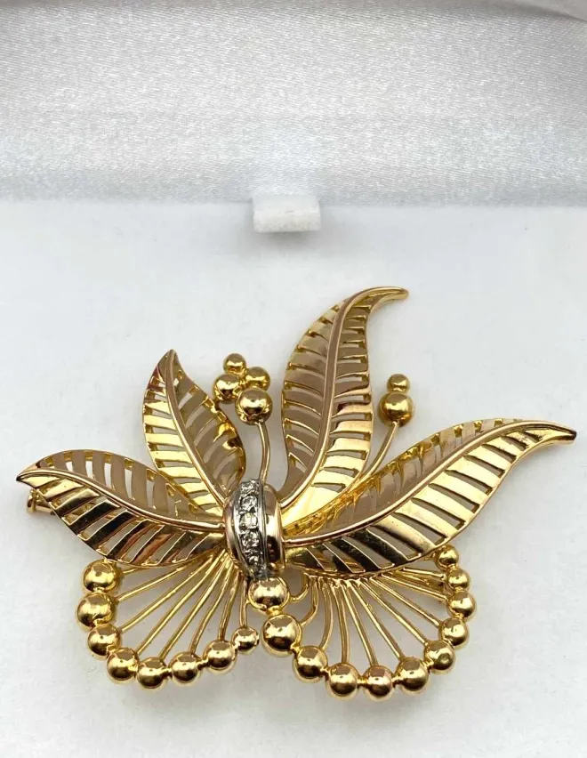 Broche Vintage Or Jaune & Diamants