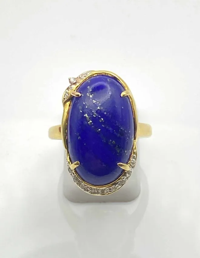 Bague Ancienne Or Jaune, Lapis-Lazuli & Diamants