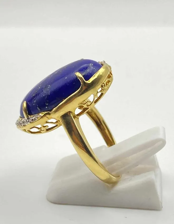 Bague Ancienne Or Jaune, Lapis-Lazuli & Diamants