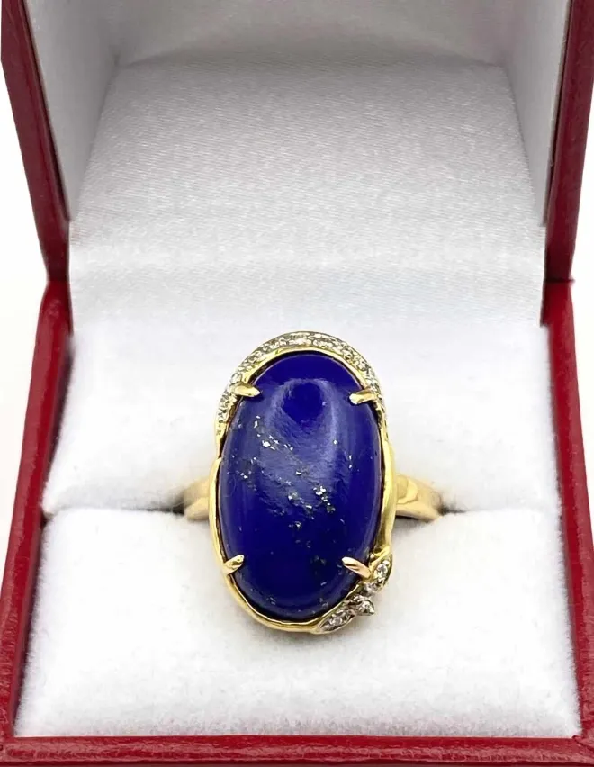 Bague Ancienne Or Jaune, Lapis-Lazuli & Diamants