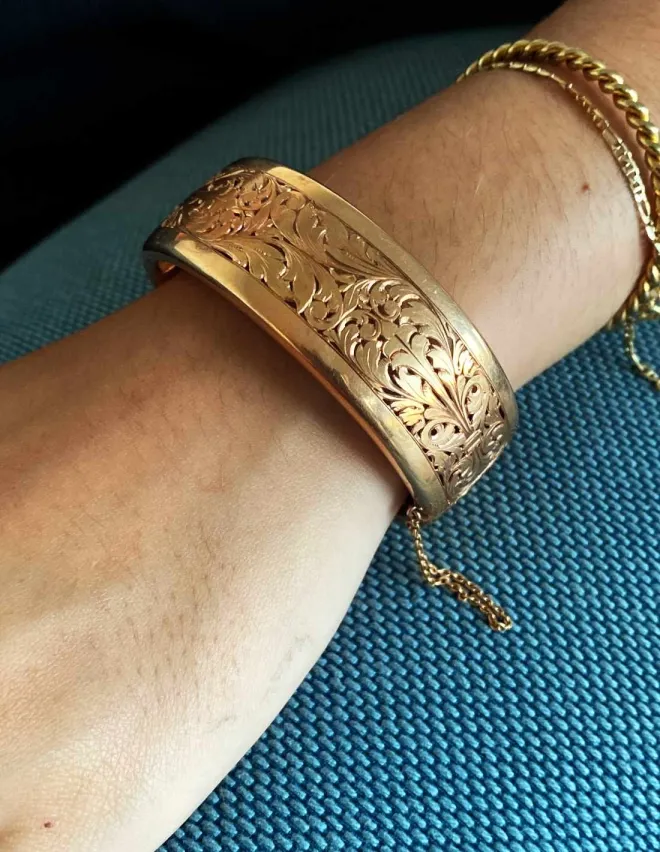 Bracelet Jonc Ouvrant Vintage Ciselé Or