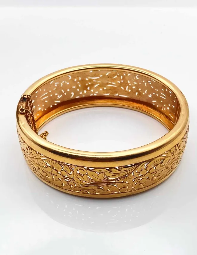 Bracelet Jonc Ouvrant Vintage Ciselé Or