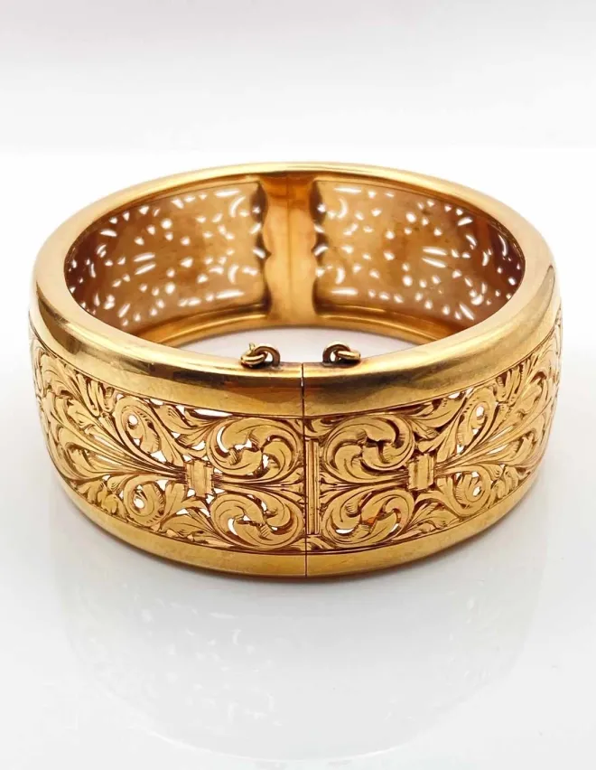 Bracelet Jonc Ouvrant Vintage Ciselé Or