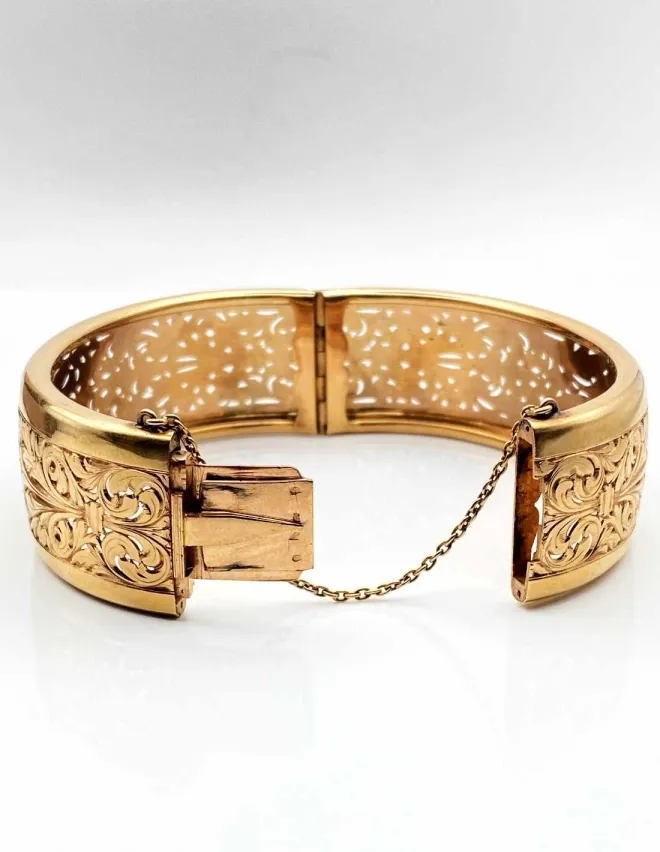 Bracelet Jonc Ouvrant Vintage Ciselé Or
