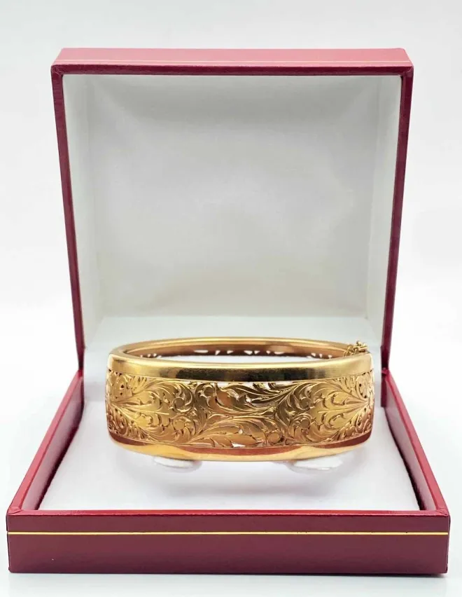 Bracelet Jonc Ouvrant Vintage Ciselé Or