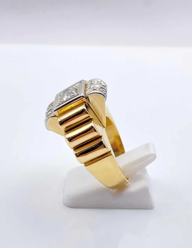 Bague Tank Vintage Or, Platine & Diamants