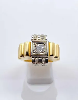 Bague Tank Vintage Or, Platine & Diamants