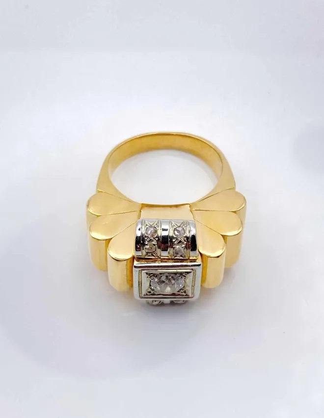 Bague Tank Vintage Or, Platine & Diamants