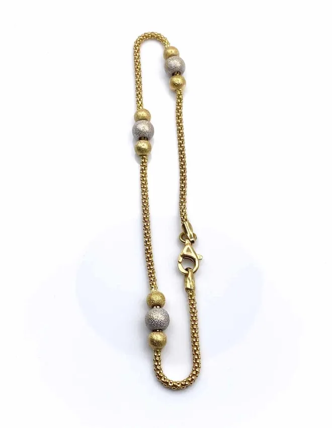 Bracelet Perles d'Or 18K & Maille Popcorn