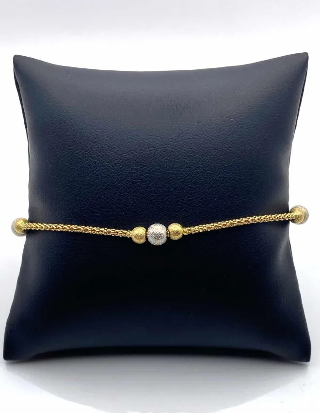 Bracelet Perles d'Or 18K & Maille Popcorn