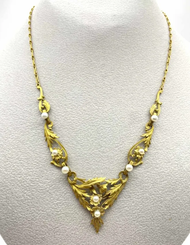 Collier Art Nouveau Or Jaune et Perles
