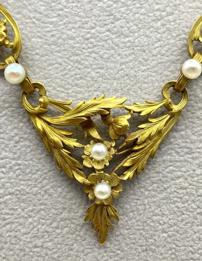 Collier Art Nouveau Or Jaune et Perles