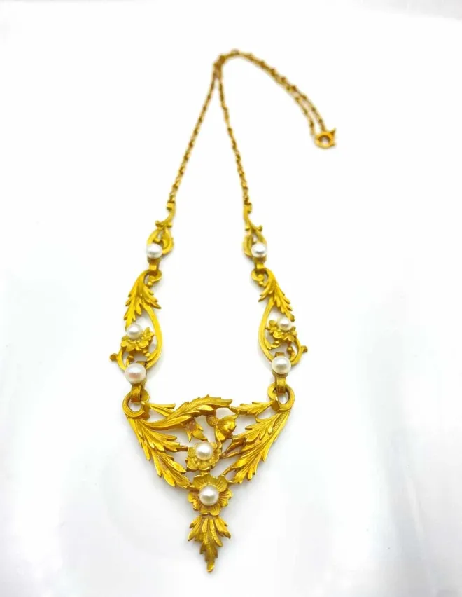 Collier Art Nouveau Or Jaune et Perles