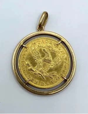 Pendentif Vintage Pièce Or 10 Dollars 1901 2