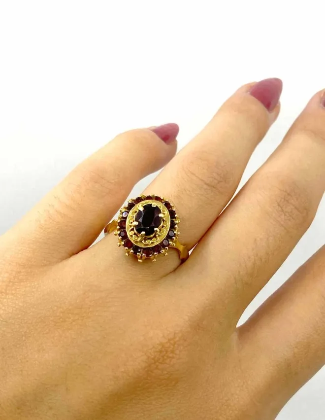 Bague Marguerite Or Jaune & Grenats