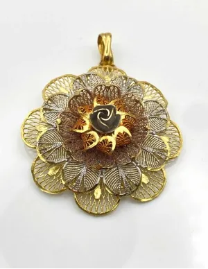 Pendentif Floral Or Jaune & Or Blanc