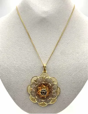 Pendentif Floral Or Jaune & Or Blanc 2