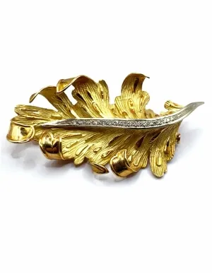 Broche Feuille Vintage Or et Diamants