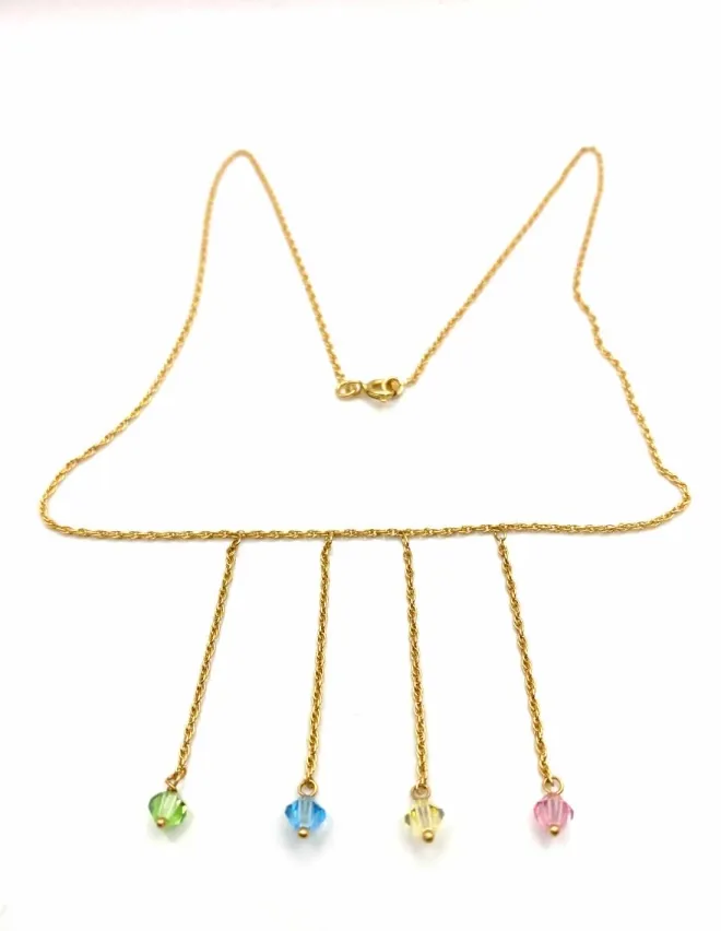 Collier Or Jaune Pendants Perles de Verre