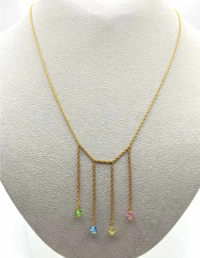 Collier Or Jaune Pendants Perles de Verre