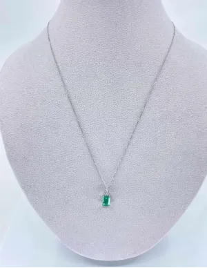 Collier Or Blanc Pendentif Emeraude & Diamants