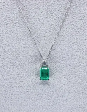 Collier Or Blanc Pendentif Emeraude & Diamants 2