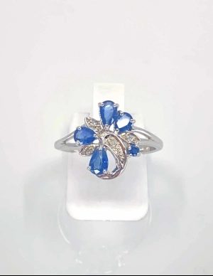 Bague Florale Or Blanc Saphirs & Diamants 2