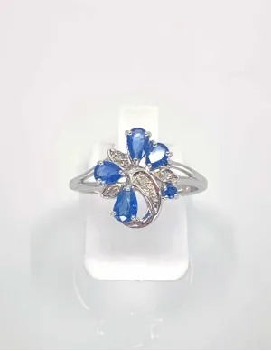 Bague Florale Or Blanc Saphirs & Diamants 2