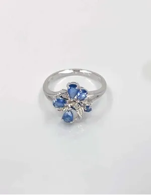 Bague Florale Or Blanc Saphirs & Diamants
