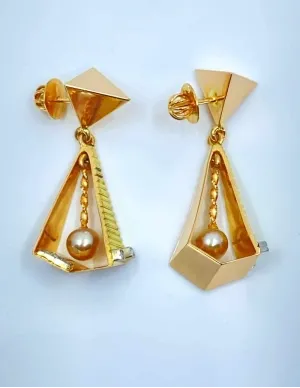 Boucles d'Oreilles Vintage Or, Diamants & Perles