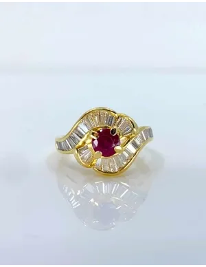 Bague Jupe Or Jaune, Diamants & Rubis