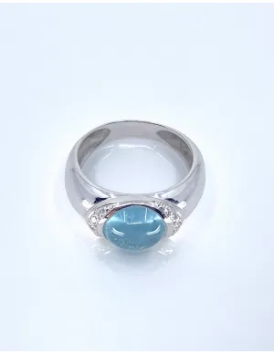 Bague Jonc Or blanc Aigue Marine & Diamants