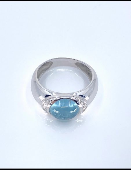 Bague Jonc Or blanc Aigue Marine & Diamants