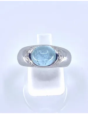 Bague Jonc Or blanc Aigue Marine & Diamants 2