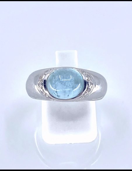 Bague Jonc Or blanc Aigue Marine & Diamants