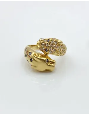 Bague Panthères Or Jaune, Diamants & Saphirs