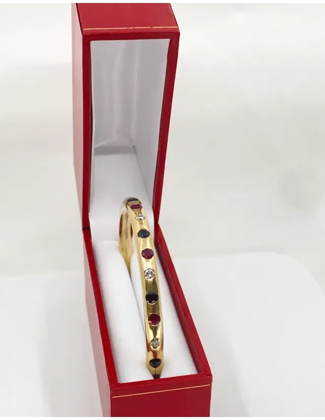 Bracelet Jonc Massif Or Diamants, Rubis & Saphirs